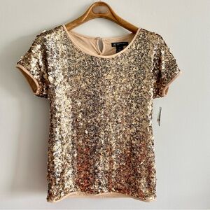 INC Champagne Gold Sequin Top NWT Size Small